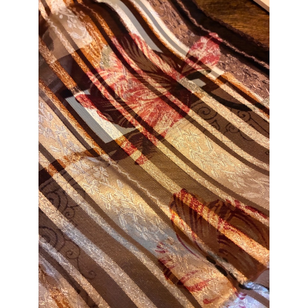 Crazy Horse Scarf Womens OS Brown Excellent Striped Floral Liz Claiborne Oblong - Picture 4 of 4
